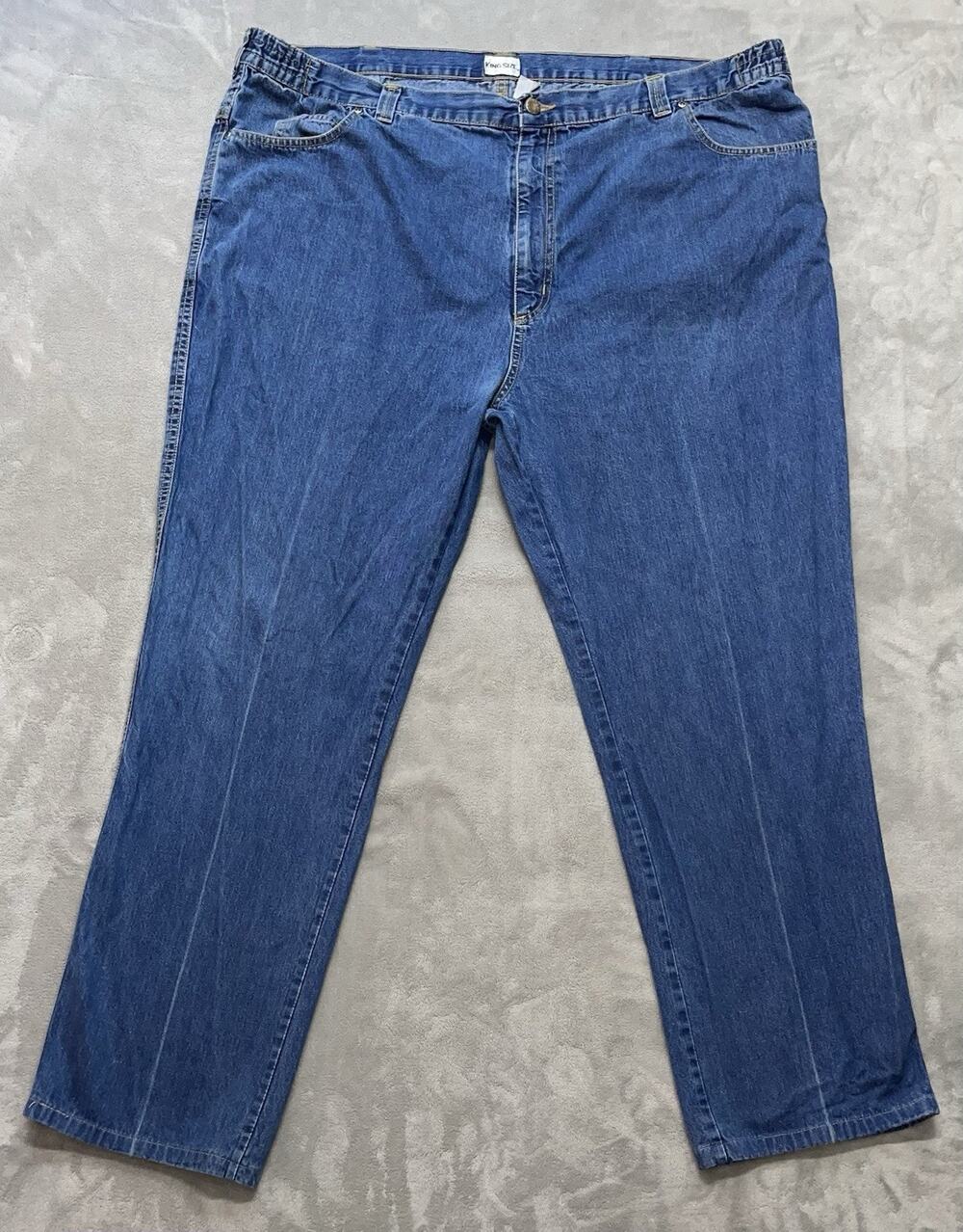 King Size Men's Blue Cargo Jeans 48x38 (Fit: 47x31) Stretch Waist Baggy Relaxed